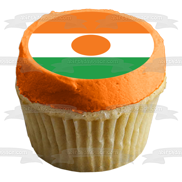 Decoración comestible para tarta con bandera de Níger, color naranja, blanco y verde, imagen ABPID13389 