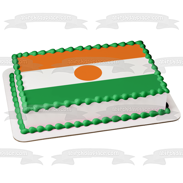 Decoración comestible para tarta con bandera de Níger, color naranja, blanco y verde, imagen ABPID13389 