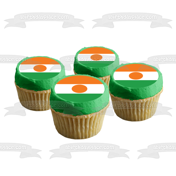 Decoración comestible para tarta con bandera de Níger, color naranja, blanco y verde, imagen ABPID13389 