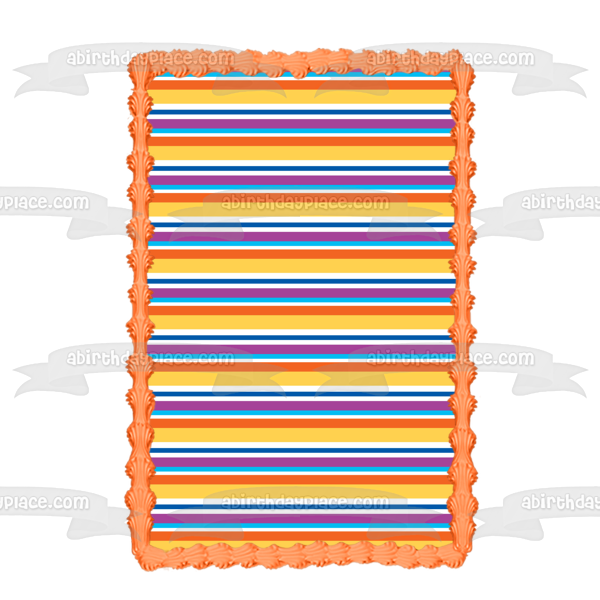 Horizontal Stripes Purple Blue White Orange Edible Cake Topper Image ABPID13397