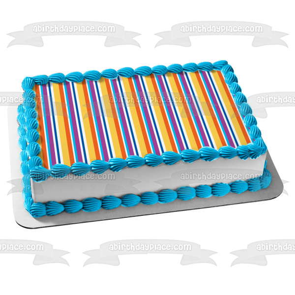 Horizontal Stripes Purple Blue White Orange Edible Cake Topper Image ABPID13397