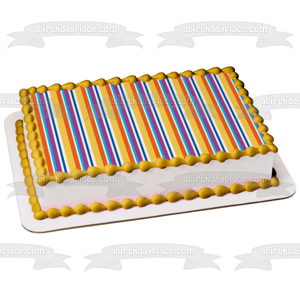 Horizontal Stripes Purple Blue White Orange Edible Cake Topper Image ABPID13397