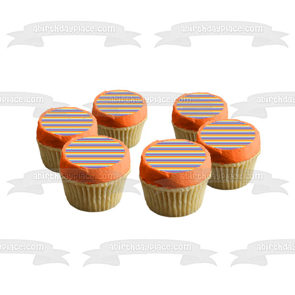 Horizontal Stripes Purple Blue White Orange Edible Cake Topper Image ABPID13397