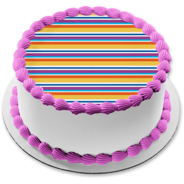 Horizontal Stripes Purple Blue White Orange Edible Cake Topper Image ABPID13397