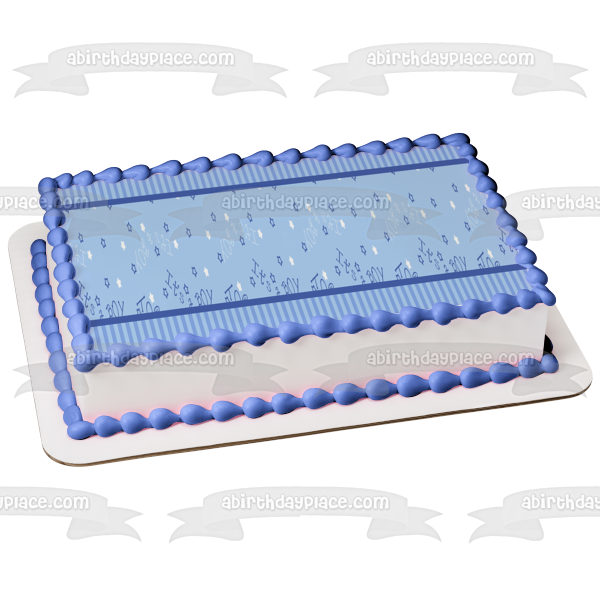 Baby Shower Es un niño Estrellas Rayas azules Adorno comestible para tarta Imagen ABPID13403 