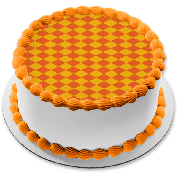 Adorno comestible para tarta con patrón de diamantes, amarillo y naranja, imagen ABPID13588 