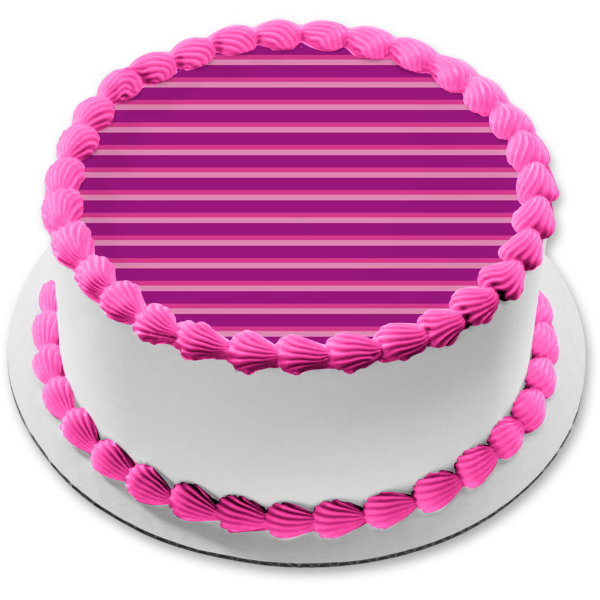 Adorno comestible para tarta con diseño de rayas horizontales, color morado y rosa, imagen ABPID13406 