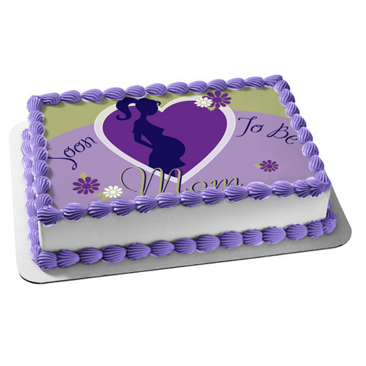 Baby Shower Pregnant Woman Soon to Be Mom Flowers Heart Edible Cake Topper Image ABPID13408