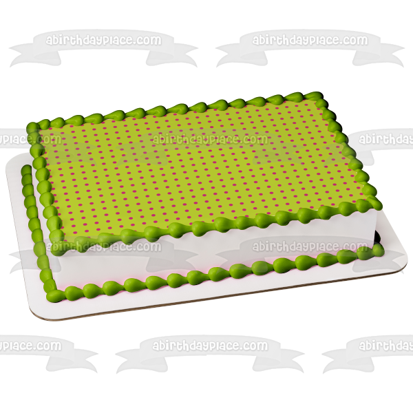 Pink Polka Dots Green Background Edible Cake Topper Image ABPID13597