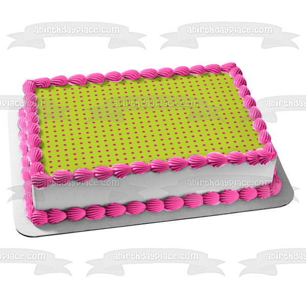 Pink Polka Dots Green Background Edible Cake Topper Image ABPID13597