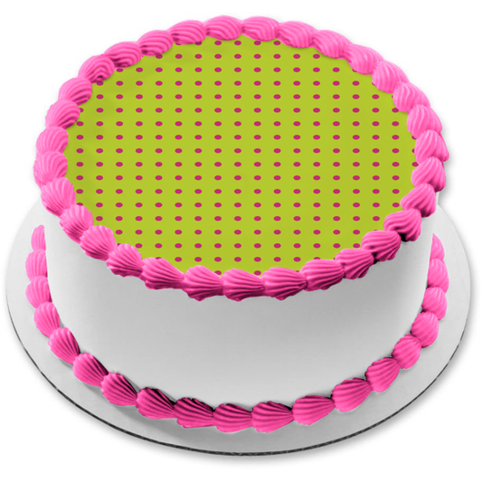 Pink Polka Dots Green Background Edible Cake Topper Image ABPID13597