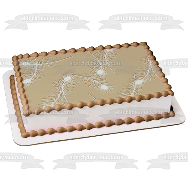 Adorno comestible para tarta con fondo gris y patrón de plumas blancas, imagen ABPID13419 