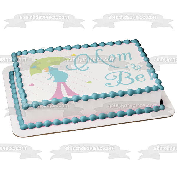 Baby Shower Mom to Be Pregnant Mom Umbrella Raining Hearts Edible Cake Topper Image ABPID13422