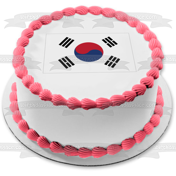 Flag of South Korea Taegukgi Red Blue Black Edible Cake Topper Image ABPID13608