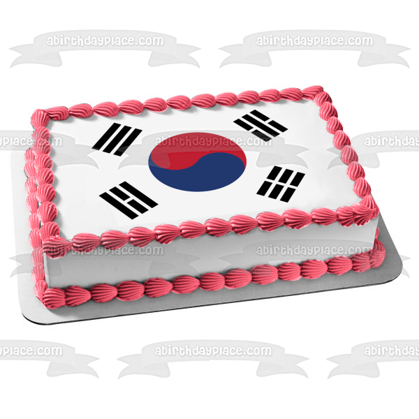 Flag of South Korea Taegukgi Red Blue Black Edible Cake Topper Image ABPID13608