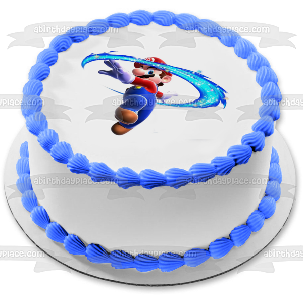 Super Mario Brothers Blue Starry Swirl Edible Cake Topper Image ABPID13650