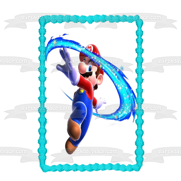 Super Mario Brothers Blue Starry Swirl Edible Cake Topper Image ABPID13650