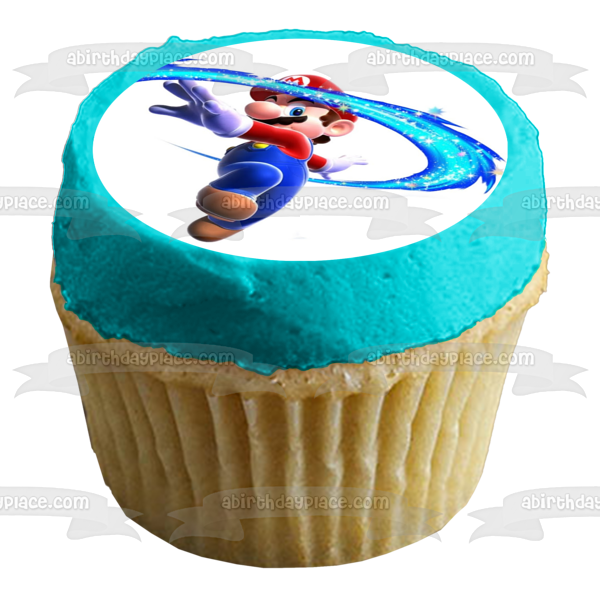 Super Mario Brothers Blue Starry Swirl Edible Cake Topper Image ABPID13650