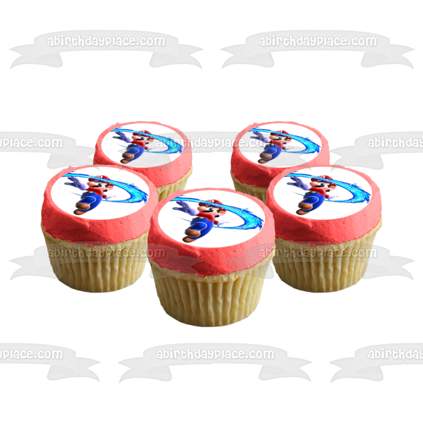 Super Mario Brothers Blue Starry Swirl Edible Cake Topper Image ABPID13650