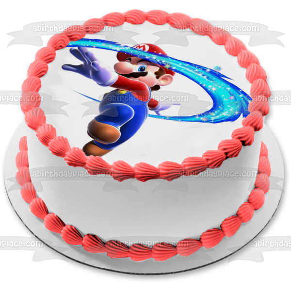 Super Mario Brothers Blue Starry Swirl Edible Cake Topper Image ABPID13650