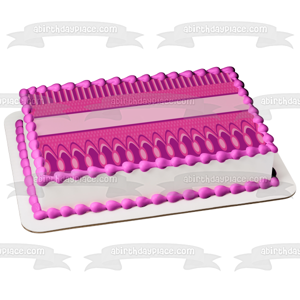 Adorno comestible para tarta con diseño de rayas y corazones de color rosa y morado, imagen ABPID13436 