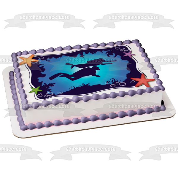 SCUBA Diving SCUBA Divers Star Fish Ocean Edible Cake Topper Image ABPID13444