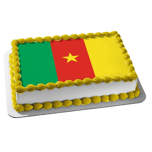 Flag of Cameroon Yellow Star Green Red Yellow Stripes Edible Cake Topper Image ABPID13447