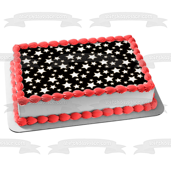 White Stars Black Background Pattern Edible Cake Topper Image ABPID13454