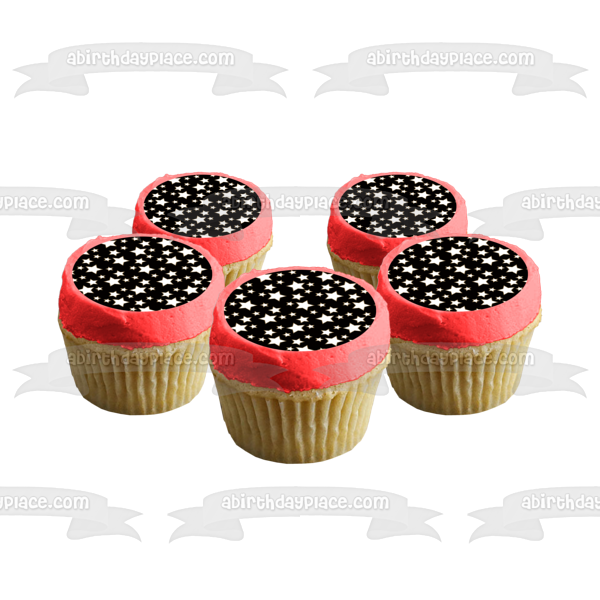 White Stars Black Background Pattern Edible Cake Topper Image ABPID13454