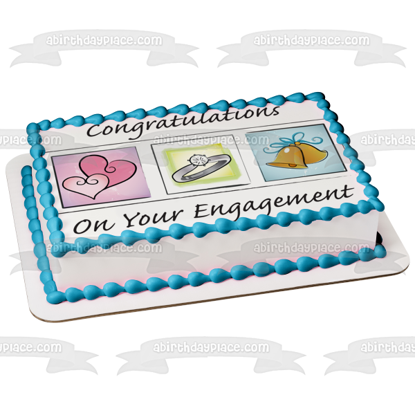 Congratulations on Your Engagement Hearts Diamond Ring Wedding Bells Edible Cake Topper Image ABPID13473