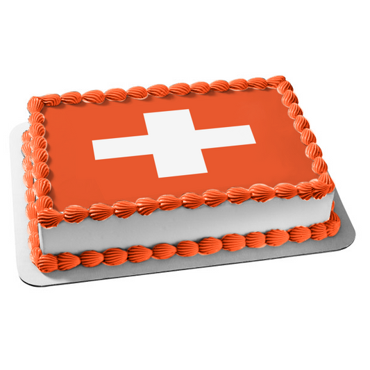 Flag of Switzerland Red Field Swiss Cross Edible Cake Topper Image ABPID13475