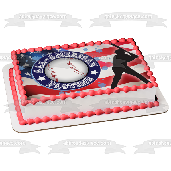 All-American Past Time Baseball Player American Flag Sports Baseball Edible Cake Topper Image ABPID13484