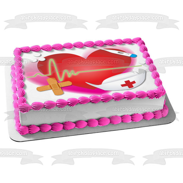 Nurse Hat Thermometer Band-Aids Medicine Heart Edible Cake Topper Image ABPID13486