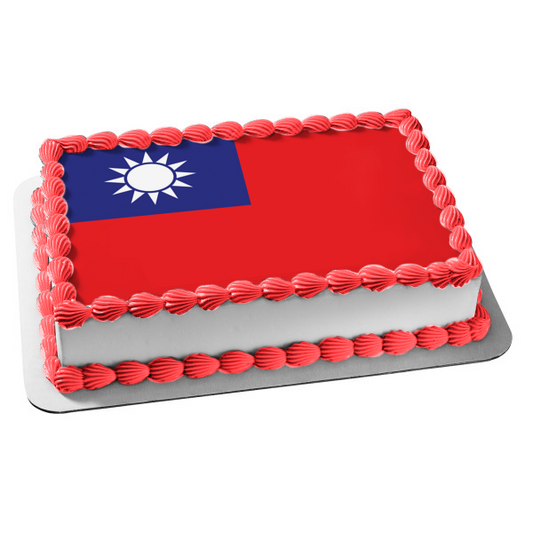 Flag of the Republic of China a Red Field Blue Canton White Disc Edible Cake Topper Image ABPID13488