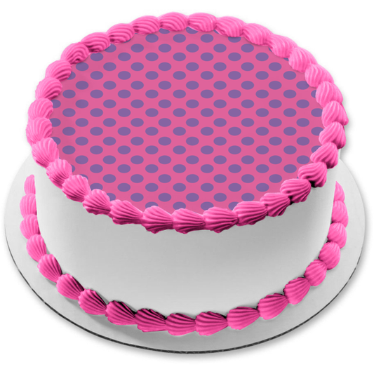 Purple Polka Dots Pattern Pink Background Edible Cake Topper Image ABPID13489