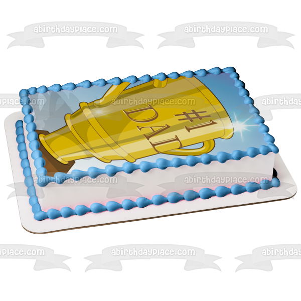 # 1 Trofeo de oro de papá con fondo azul, decoración comestible para tarta, imagen ABPID13494 