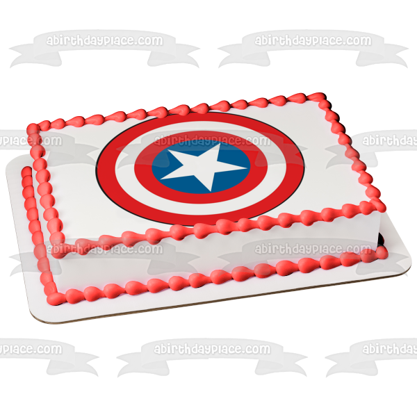 Imagen comestible para decoración de tarta con el logotipo de Marvel Avengers Capitán América Sheild ABPID15102 