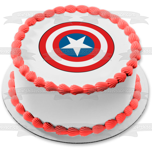 Imagen comestible para decoración de tarta con el logotipo de Marvel Avengers Capitán América Sheild ABPID15102 