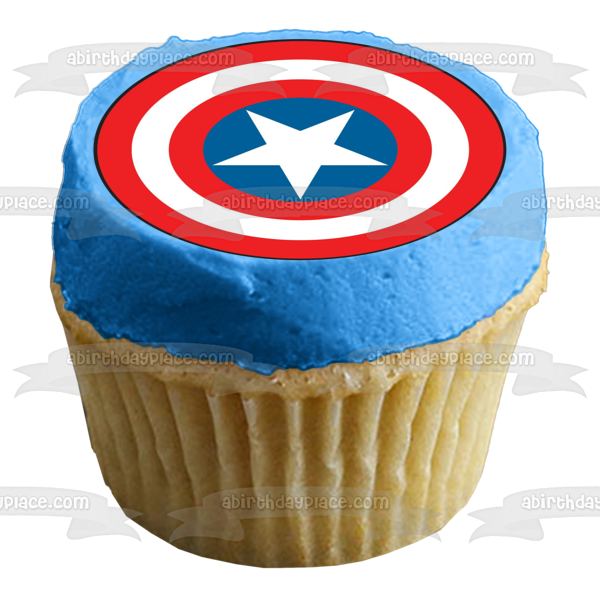 Imagen comestible para decoración de tarta con el logotipo de Marvel Avengers Capitán América Sheild ABPID15102 