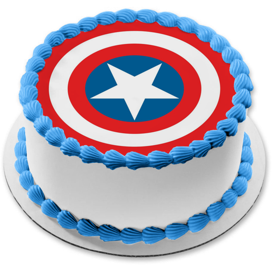 Imagen comestible para decoración de tarta con el logotipo de Marvel Avengers Capitán América Sheild ABPID15102 