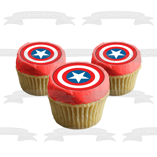 Imagen comestible para decoración de tarta con el logotipo de Marvel Avengers Capitán América Sheild ABPID15102 