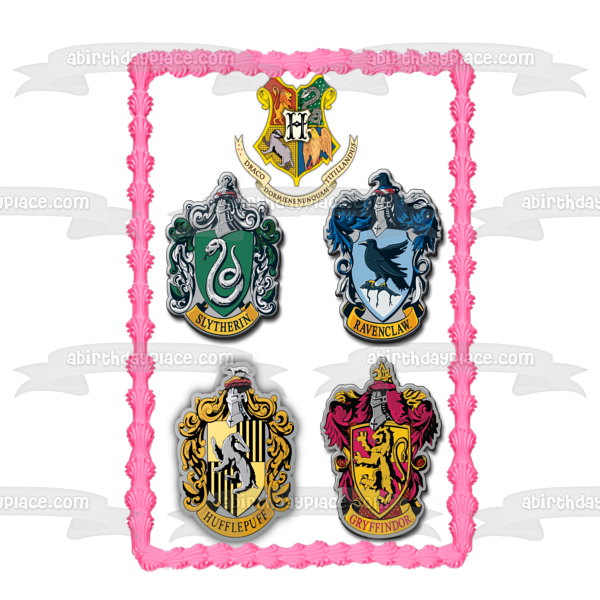 Harry Potter House Shields Slytherin Ravenclaw Hufflepuff Gryffindor Adorno comestible para tarta Imagen ABPID15301 