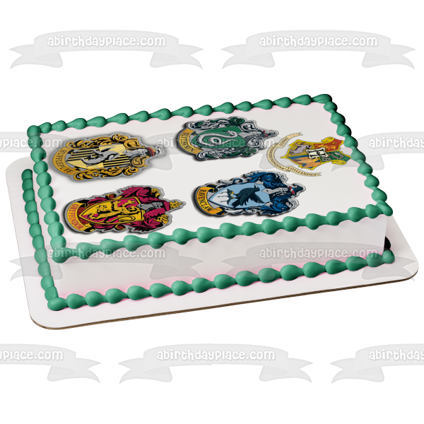 Harry Potter House Shields Slytherin Ravenclaw Hufflepuff Gryffindor Adorno comestible para tarta Imagen ABPID15301 