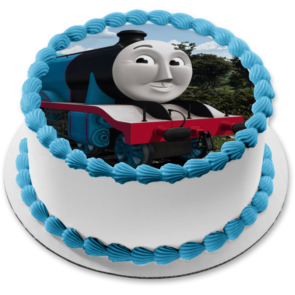 Ombre Blue Thomas Train Track Cake