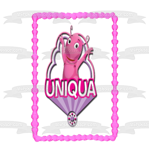 Backyardigans Uniqua Waving Pink Purple Edible Cake Topper Image ABPID15398