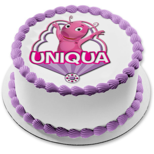 Backyardigans Uniqua saludando rosa púrpura adorno comestible para tarta imagen ABPID15398 