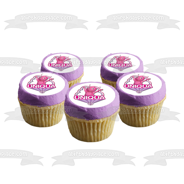 Backyardigans Uniqua Waving Pink Purple Edible Cake Topper Image ABPID15398