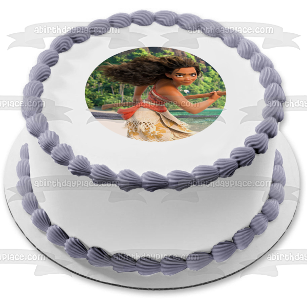 Adorno comestible para tarta con arena del océano y árboles de Moana de Disney, imagen ABPID15409 