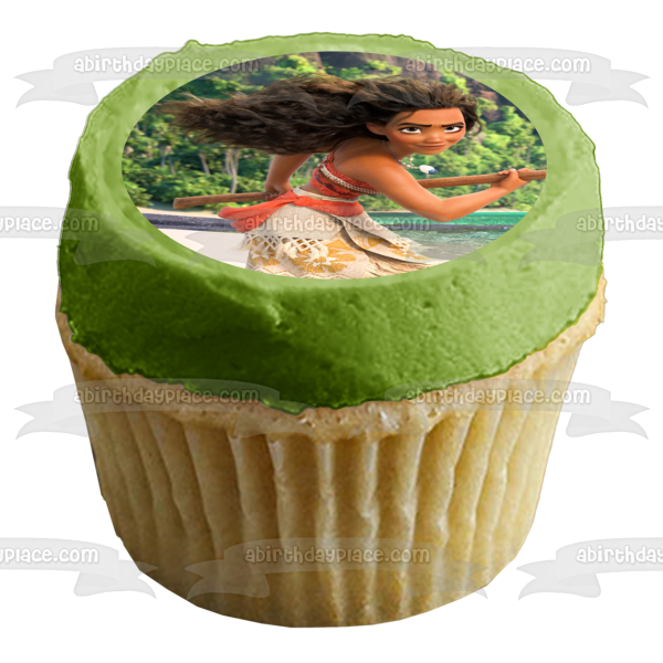 Adorno comestible para tarta con arena del océano y árboles de Moana de Disney, imagen ABPID15409 