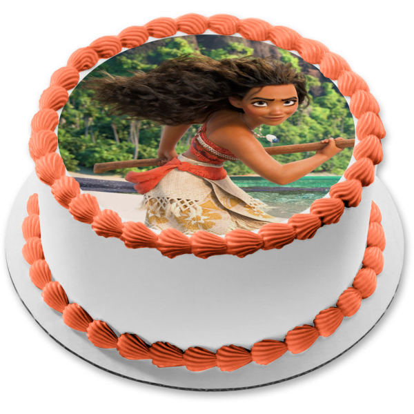 Adorno comestible para tarta con arena del océano y árboles de Moana de Disney, imagen ABPID15409 